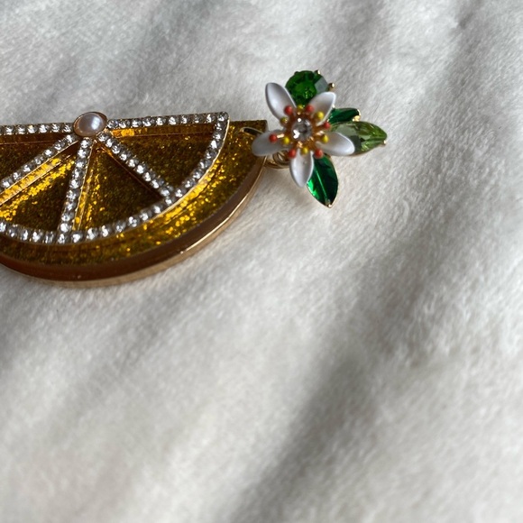 Gold & Yellow Citrus Slice Statement Earrings with Floral Detail - Picture 3 of 6